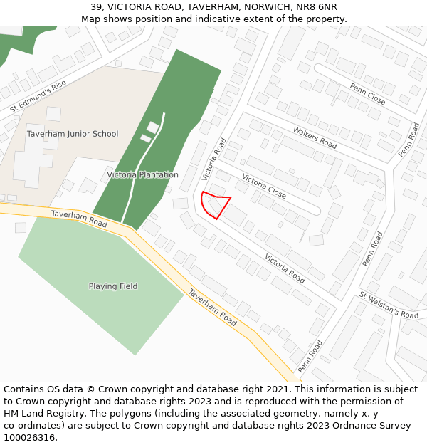 39, VICTORIA ROAD, TAVERHAM, NORWICH, NR8 6NR: Location map and indicative extent of plot