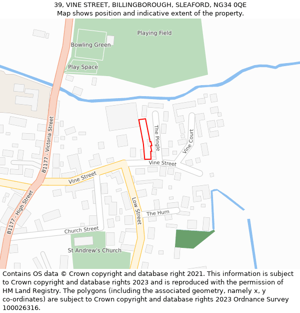 39, VINE STREET, BILLINGBOROUGH, SLEAFORD, NG34 0QE: Location map and indicative extent of plot