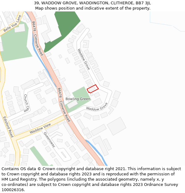 39, WADDOW GROVE, WADDINGTON, CLITHEROE, BB7 3JL: Location map and indicative extent of plot