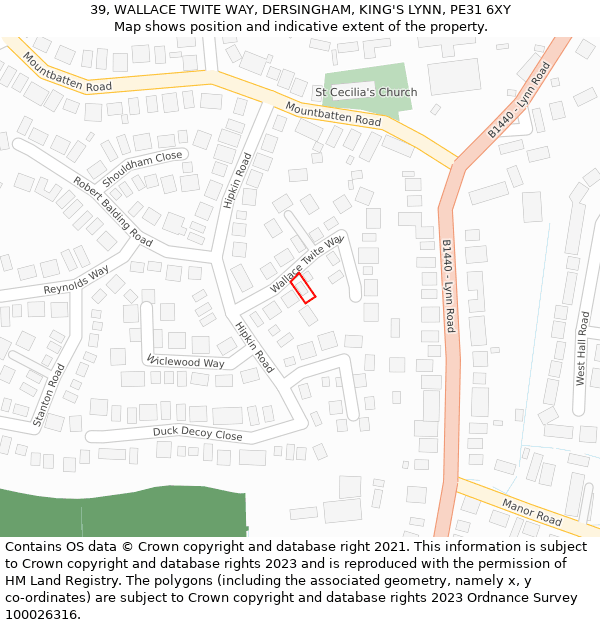 39, WALLACE TWITE WAY, DERSINGHAM, KING'S LYNN, PE31 6XY: Location map and indicative extent of plot