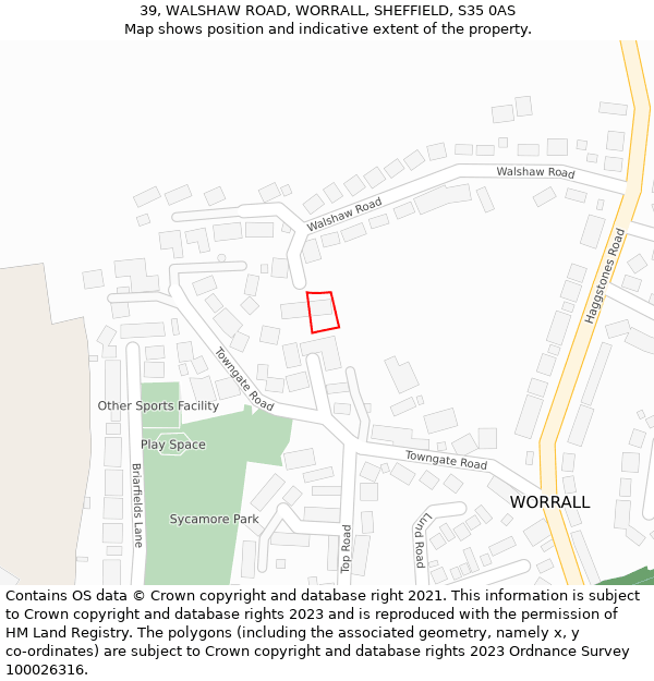 39, WALSHAW ROAD, WORRALL, SHEFFIELD, S35 0AS: Location map and indicative extent of plot