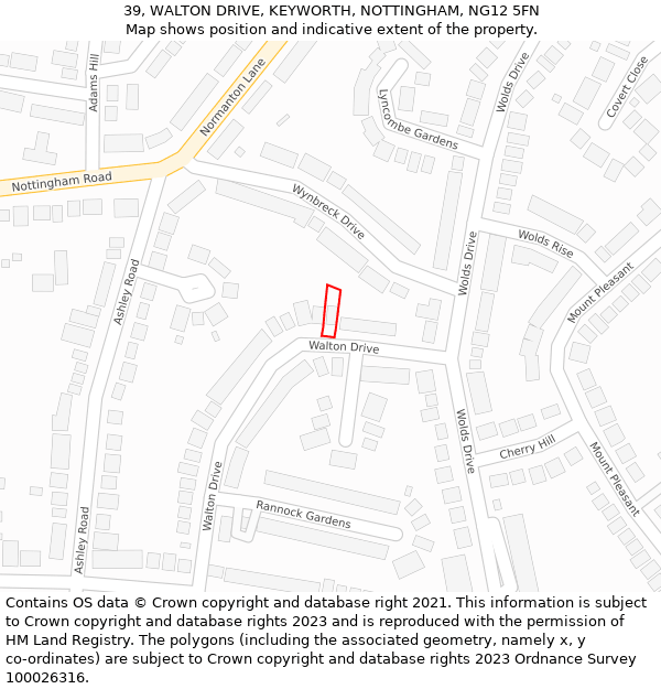 39, WALTON DRIVE, KEYWORTH, NOTTINGHAM, NG12 5FN: Location map and indicative extent of plot