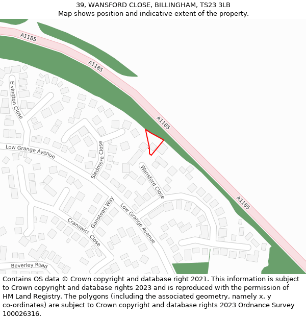 39, WANSFORD CLOSE, BILLINGHAM, TS23 3LB: Location map and indicative extent of plot