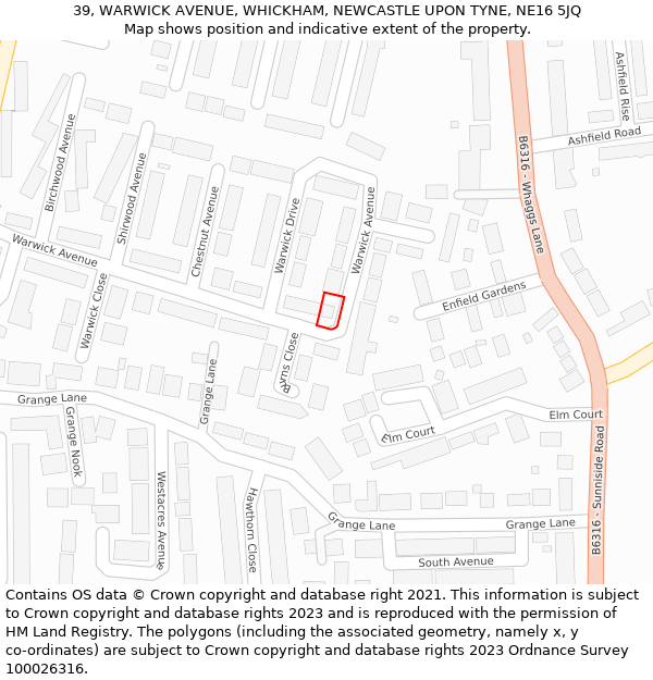 39, WARWICK AVENUE, WHICKHAM, NEWCASTLE UPON TYNE, NE16 5JQ: Location map and indicative extent of plot