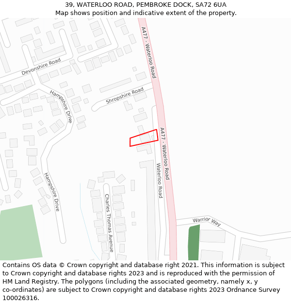 39, WATERLOO ROAD, PEMBROKE DOCK, SA72 6UA: Location map and indicative extent of plot