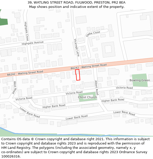 39, WATLING STREET ROAD, FULWOOD, PRESTON, PR2 8EA: Location map and indicative extent of plot