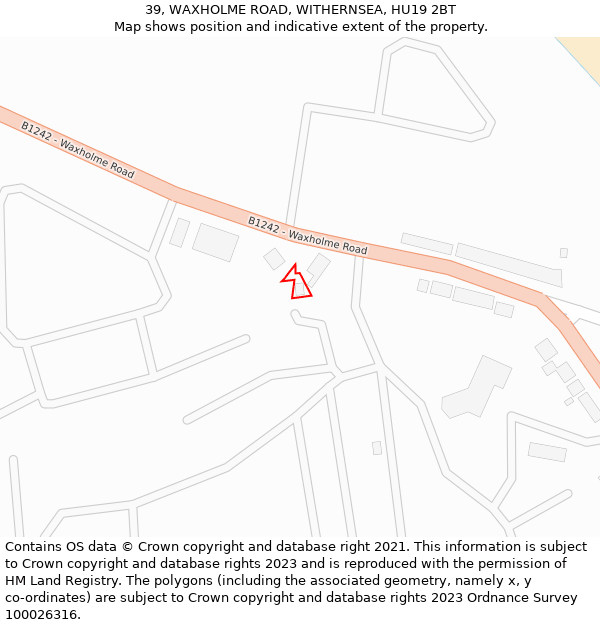 39, WAXHOLME ROAD, WITHERNSEA, HU19 2BT: Location map and indicative extent of plot