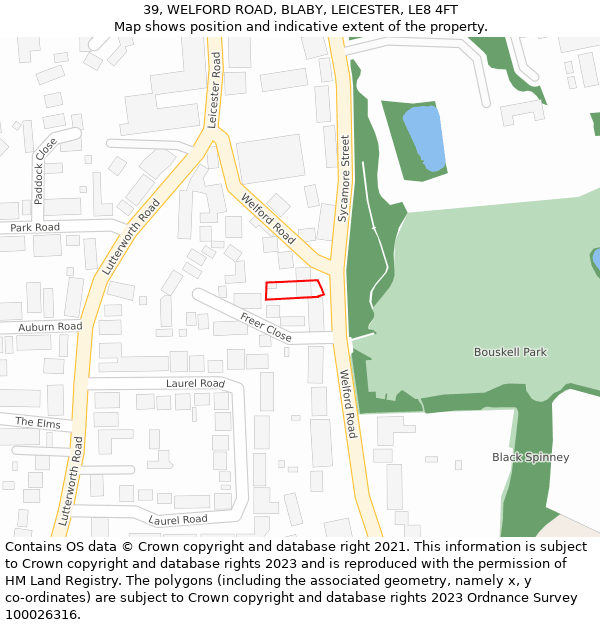 39, WELFORD ROAD, BLABY, LEICESTER, LE8 4FT: Location map and indicative extent of plot
