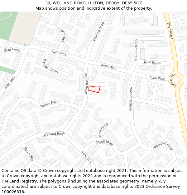 39, WELLAND ROAD, HILTON, DERBY, DE65 5GZ: Location map and indicative extent of plot