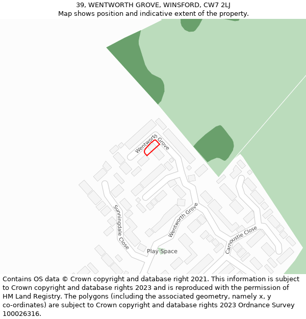 39, WENTWORTH GROVE, WINSFORD, CW7 2LJ: Location map and indicative extent of plot