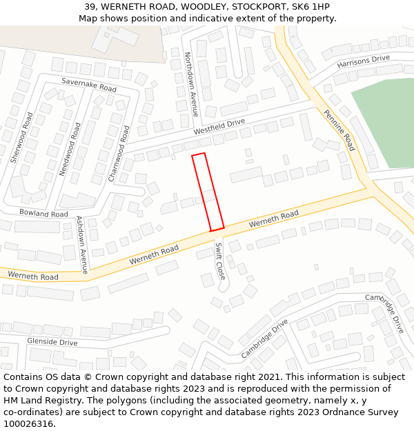 39, WERNETH ROAD, WOODLEY, STOCKPORT, SK6 1HP: Location map and indicative extent of plot