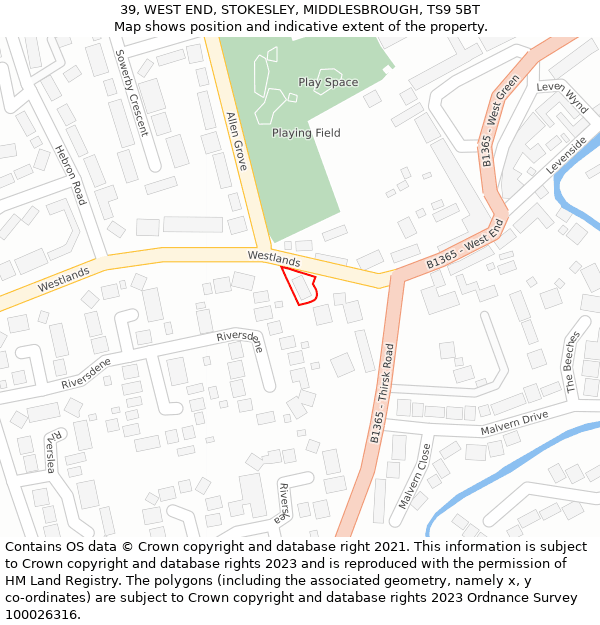 39, WEST END, STOKESLEY, MIDDLESBROUGH, TS9 5BT: Location map and indicative extent of plot