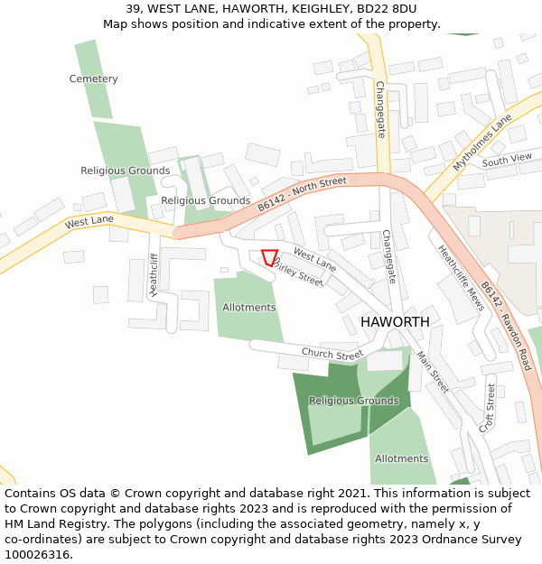 39, WEST LANE, HAWORTH, KEIGHLEY, BD22 8DU: Location map and indicative extent of plot