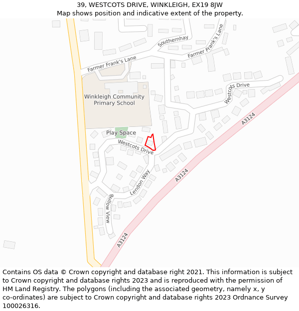 39, WESTCOTS DRIVE, WINKLEIGH, EX19 8JW: Location map and indicative extent of plot