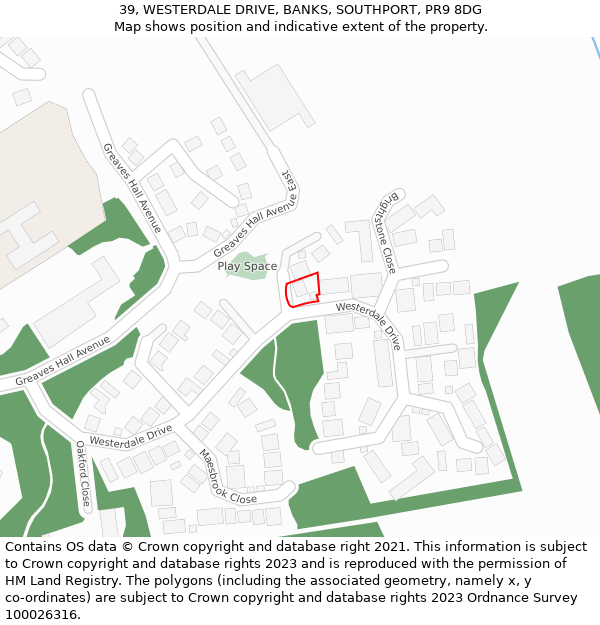 39, WESTERDALE DRIVE, BANKS, SOUTHPORT, PR9 8DG: Location map and indicative extent of plot