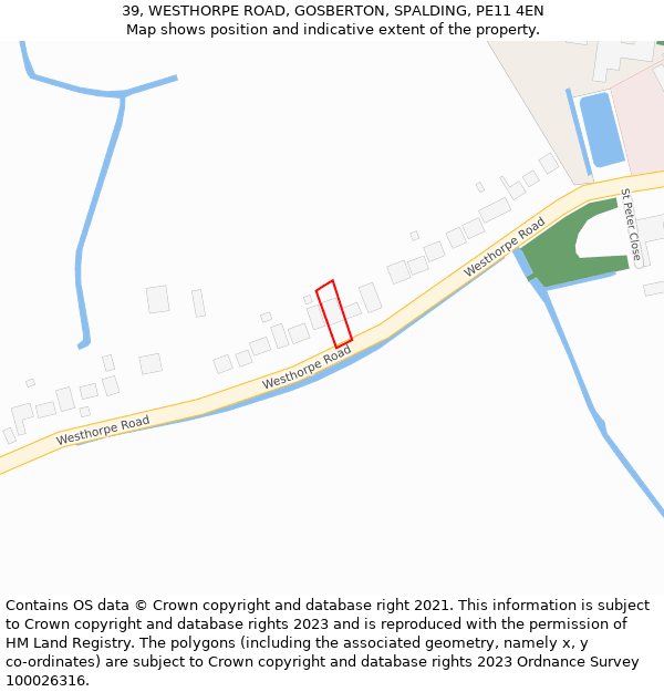 39, WESTHORPE ROAD, GOSBERTON, SPALDING, PE11 4EN: Location map and indicative extent of plot