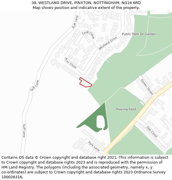 39, WESTLAND DRIVE, PINXTON, NOTTINGHAM, NG16 6RD: Location map and indicative extent of plot