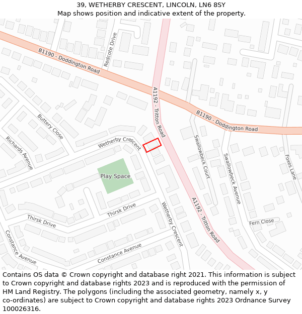 39, WETHERBY CRESCENT, LINCOLN, LN6 8SY: Location map and indicative extent of plot