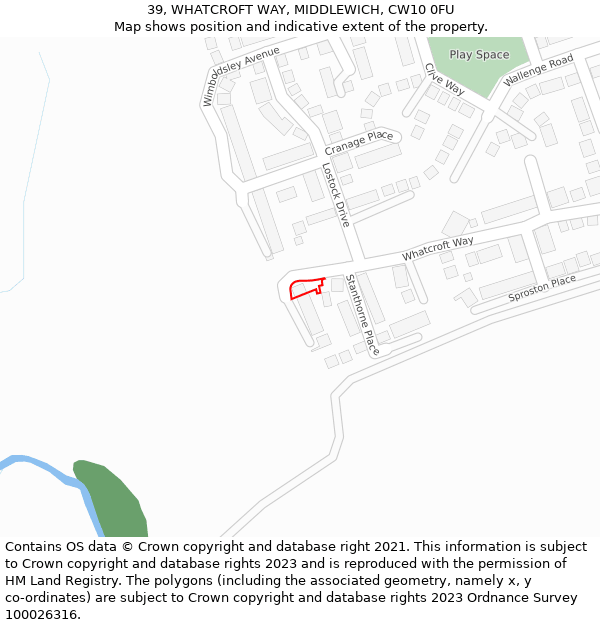 39, WHATCROFT WAY, MIDDLEWICH, CW10 0FU: Location map and indicative extent of plot