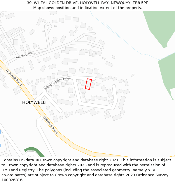 39, WHEAL GOLDEN DRIVE, HOLYWELL BAY, NEWQUAY, TR8 5PE: Location map and indicative extent of plot