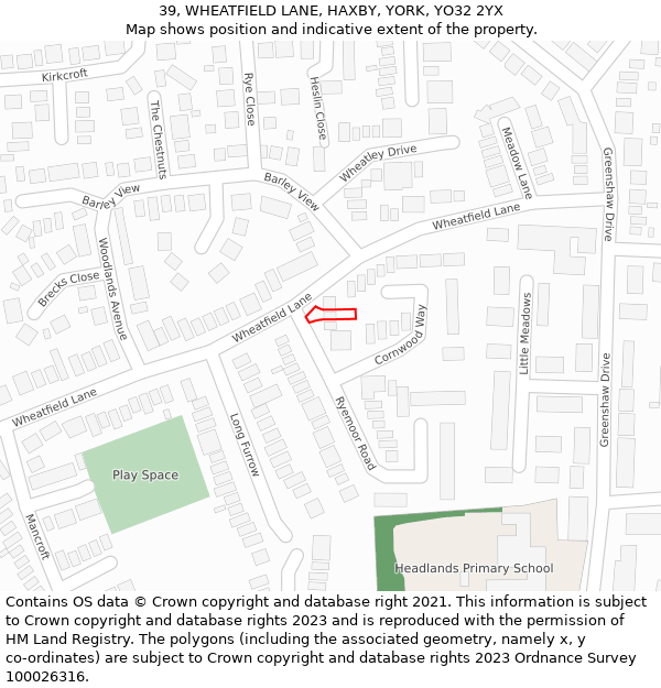 39, WHEATFIELD LANE, HAXBY, YORK, YO32 2YX: Location map and indicative extent of plot