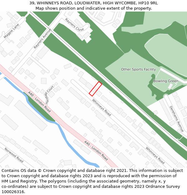 39, WHINNEYS ROAD, LOUDWATER, HIGH WYCOMBE, HP10 9RL: Location map and indicative extent of plot