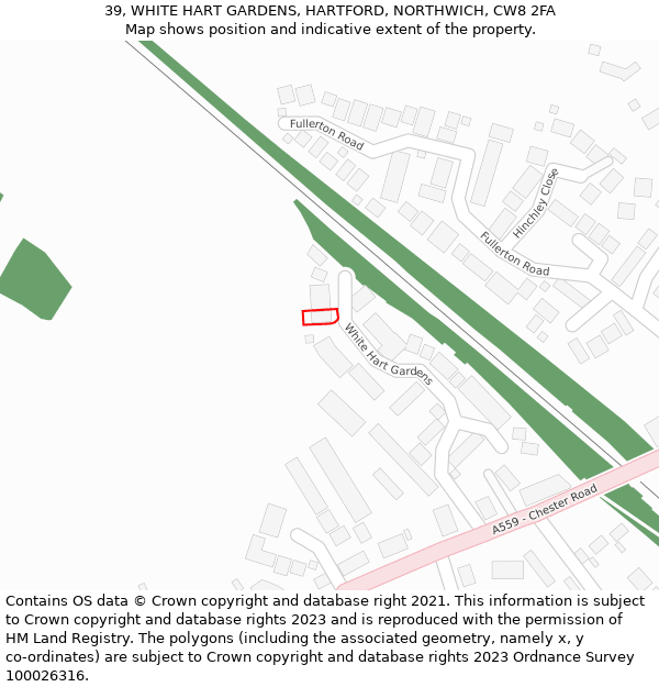 39, WHITE HART GARDENS, HARTFORD, NORTHWICH, CW8 2FA: Location map and indicative extent of plot