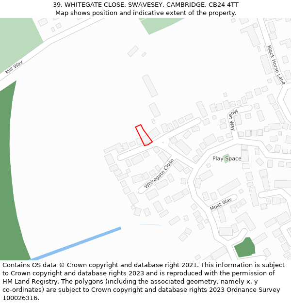 39, WHITEGATE CLOSE, SWAVESEY, CAMBRIDGE, CB24 4TT: Location map and indicative extent of plot