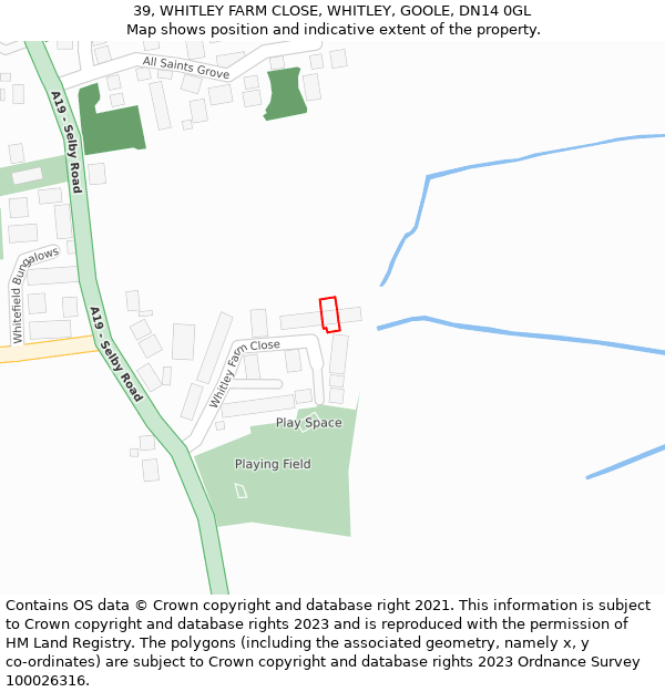39, WHITLEY FARM CLOSE, WHITLEY, GOOLE, DN14 0GL: Location map and indicative extent of plot