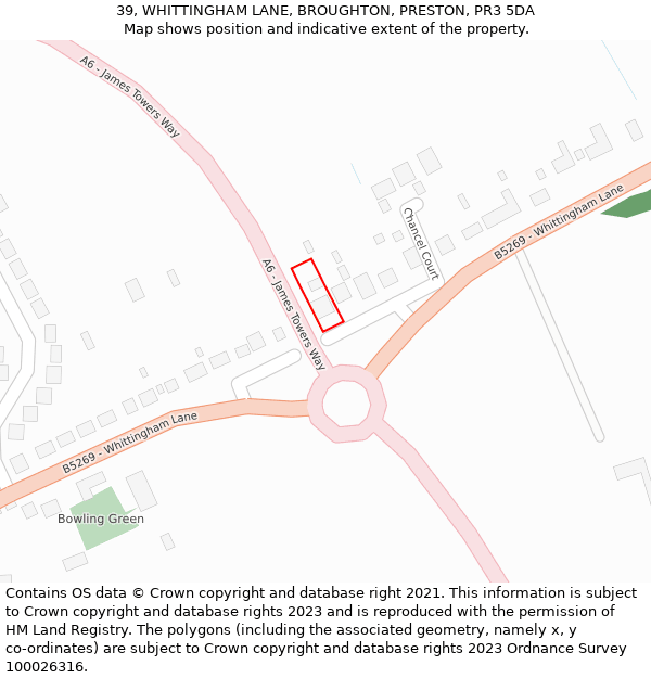 39, WHITTINGHAM LANE, BROUGHTON, PRESTON, PR3 5DA: Location map and indicative extent of plot