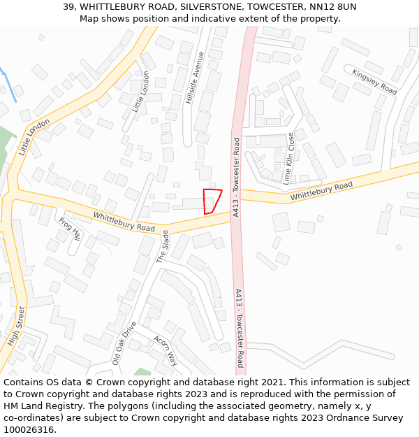 39, WHITTLEBURY ROAD, SILVERSTONE, TOWCESTER, NN12 8UN: Location map and indicative extent of plot