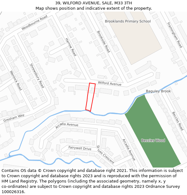 39, WILFORD AVENUE, SALE, M33 3TH: Location map and indicative extent of plot