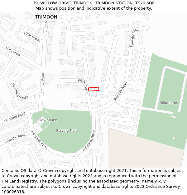 39, WILLOW DRIVE, TRIMDON, TRIMDON STATION, TS29 6QP: Location map and indicative extent of plot