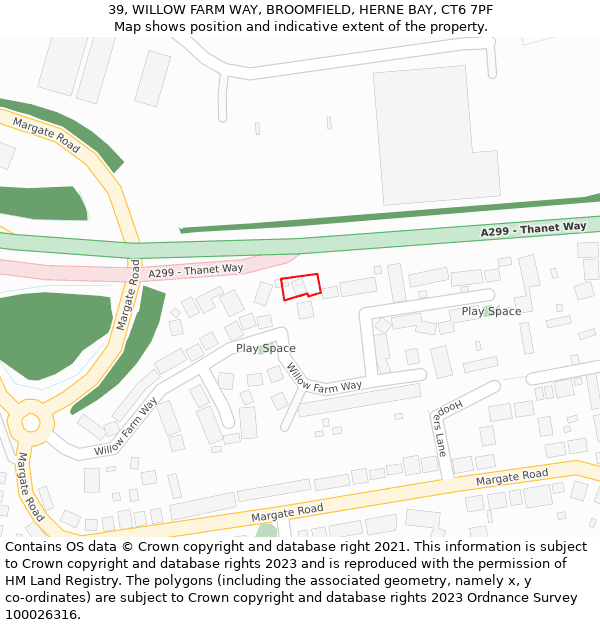 39, WILLOW FARM WAY, BROOMFIELD, HERNE BAY, CT6 7PF: Location map and indicative extent of plot