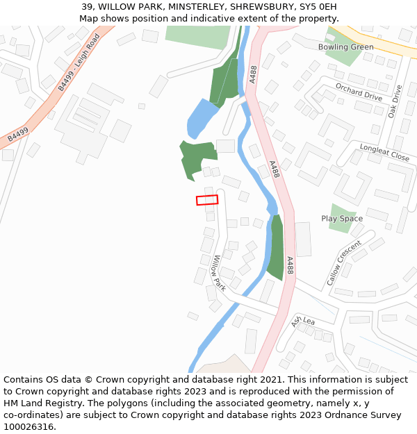 39, WILLOW PARK, MINSTERLEY, SHREWSBURY, SY5 0EH: Location map and indicative extent of plot