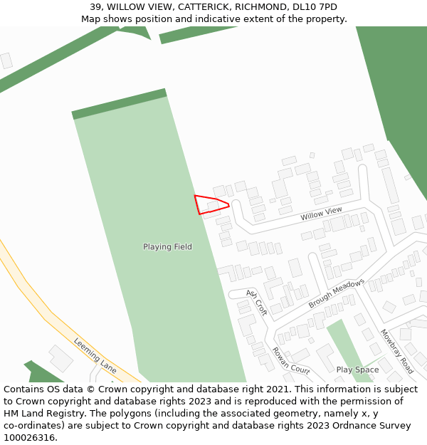 39, WILLOW VIEW, CATTERICK, RICHMOND, DL10 7PD: Location map and indicative extent of plot