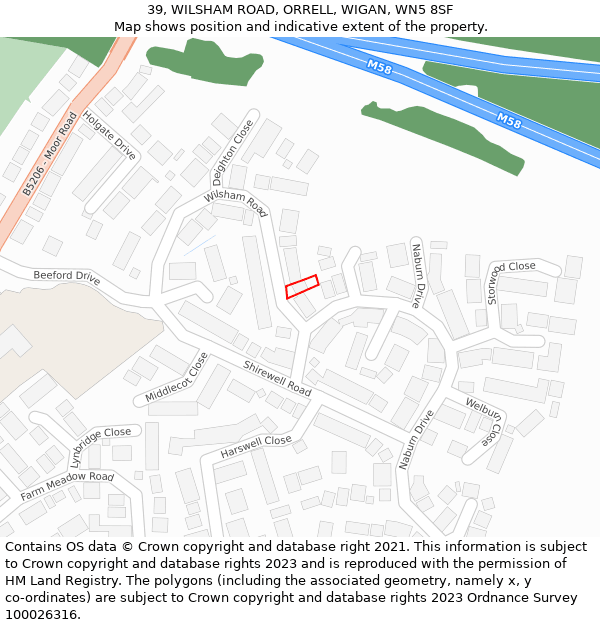 39, WILSHAM ROAD, ORRELL, WIGAN, WN5 8SF: Location map and indicative extent of plot