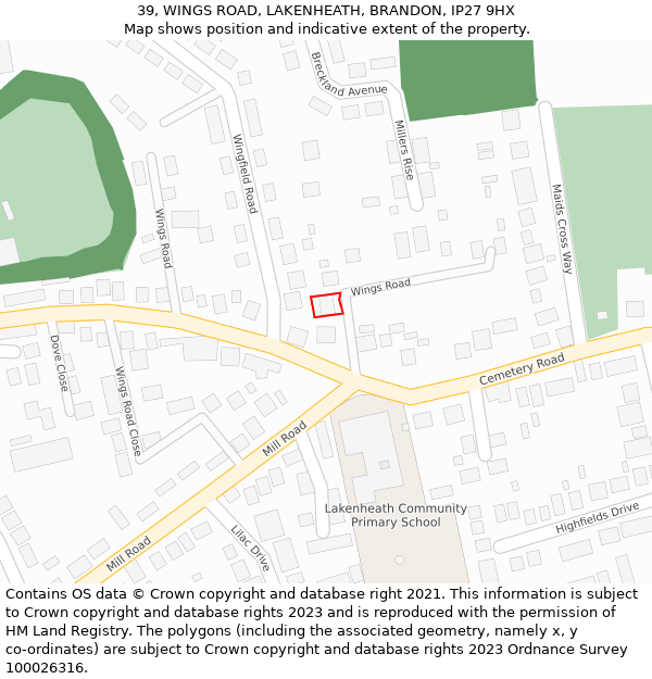 39, WINGS ROAD, LAKENHEATH, BRANDON, IP27 9HX: Location map and indicative extent of plot