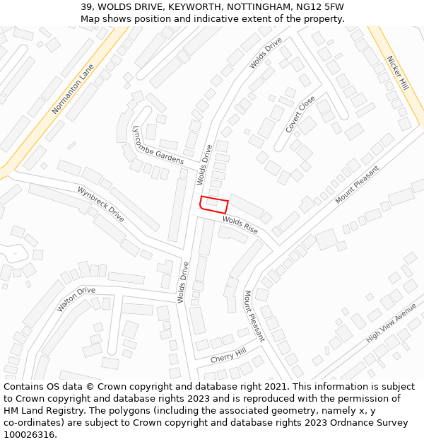 39, WOLDS DRIVE, KEYWORTH, NOTTINGHAM, NG12 5FW: Location map and indicative extent of plot