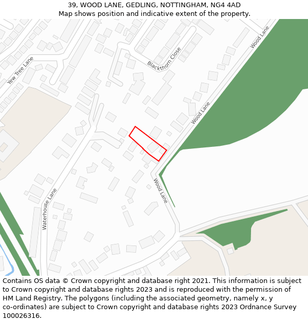 39, WOOD LANE, GEDLING, NOTTINGHAM, NG4 4AD: Location map and indicative extent of plot