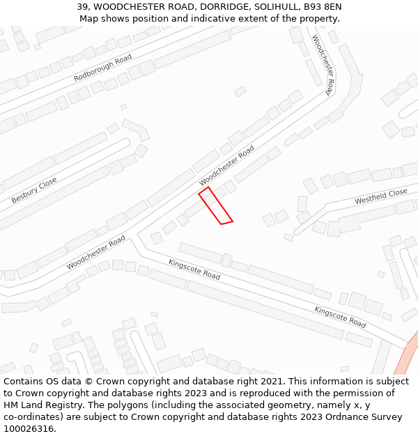 39, WOODCHESTER ROAD, DORRIDGE, SOLIHULL, B93 8EN: Location map and indicative extent of plot