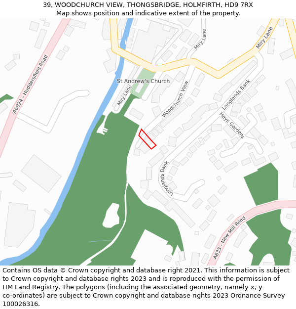 39, WOODCHURCH VIEW, THONGSBRIDGE, HOLMFIRTH, HD9 7RX: Location map and indicative extent of plot