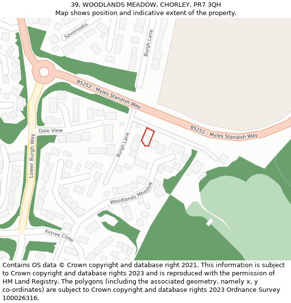 39, WOODLANDS MEADOW, CHORLEY, PR7 3QH: Location map and indicative extent of plot