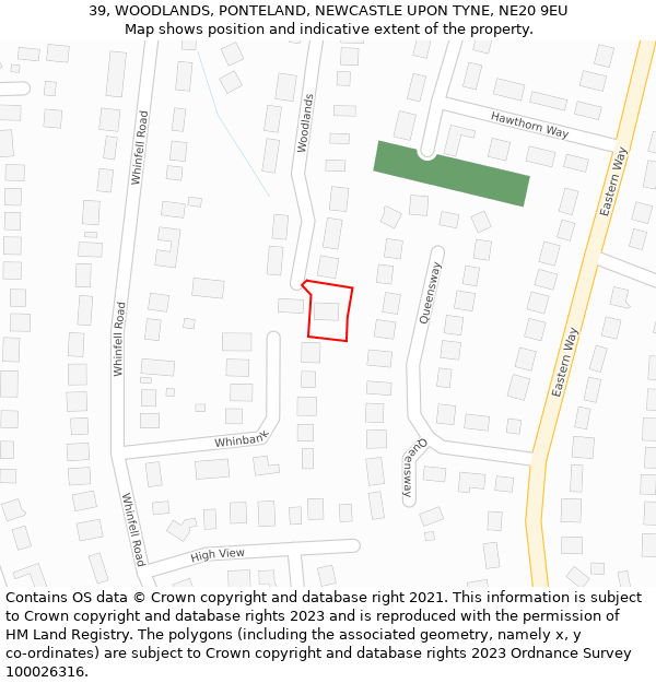 39, WOODLANDS, PONTELAND, NEWCASTLE UPON TYNE, NE20 9EU: Location map and indicative extent of plot