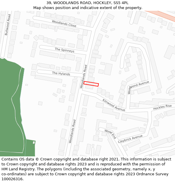 39, WOODLANDS ROAD, HOCKLEY, SS5 4PL: Location map and indicative extent of plot