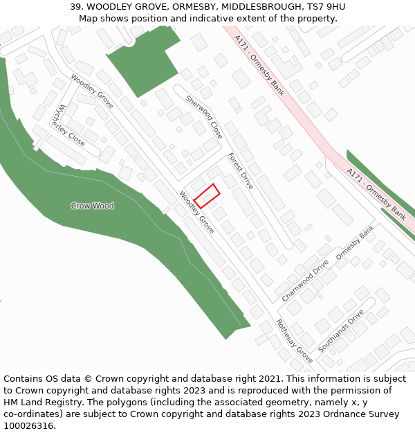 39, WOODLEY GROVE, ORMESBY, MIDDLESBROUGH, TS7 9HU: Location map and indicative extent of plot