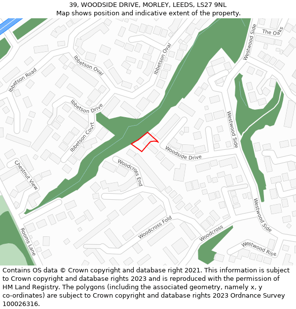 39, WOODSIDE DRIVE, MORLEY, LEEDS, LS27 9NL: Location map and indicative extent of plot