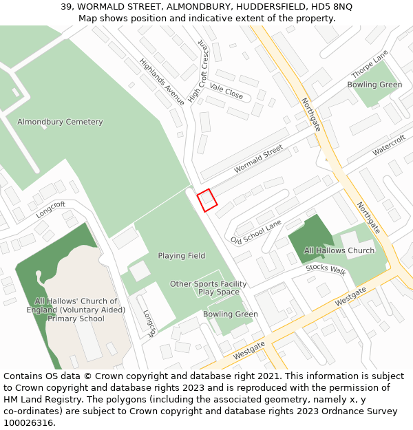 39, WORMALD STREET, ALMONDBURY, HUDDERSFIELD, HD5 8NQ: Location map and indicative extent of plot