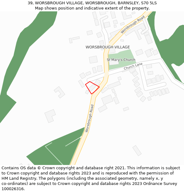 39, WORSBROUGH VILLAGE, WORSBROUGH, BARNSLEY, S70 5LS: Location map and indicative extent of plot