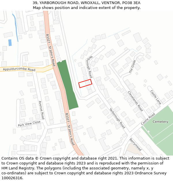 39, YARBOROUGH ROAD, WROXALL, VENTNOR, PO38 3EA: Location map and indicative extent of plot
